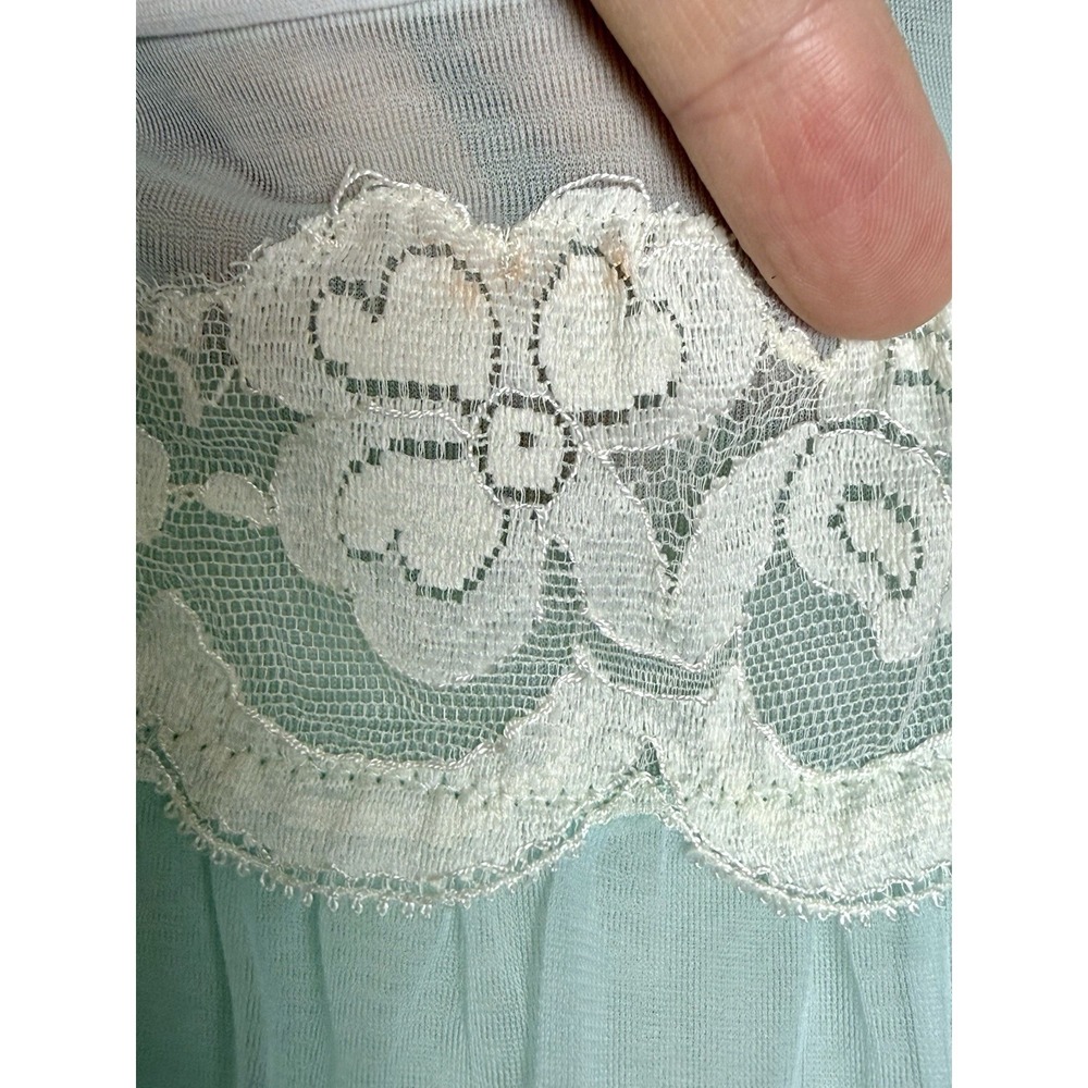 Vintage 60s Sea Foam Blue Green Lace Chiffon Nightgown Nightie Babydoll Robe LG - Picture 10 of 10